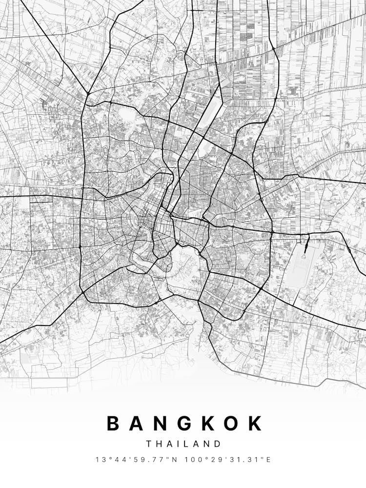 Bangkok Thailand White Map