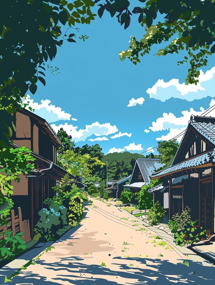 Shirakawa Go Japan 1 Colourful Illustration