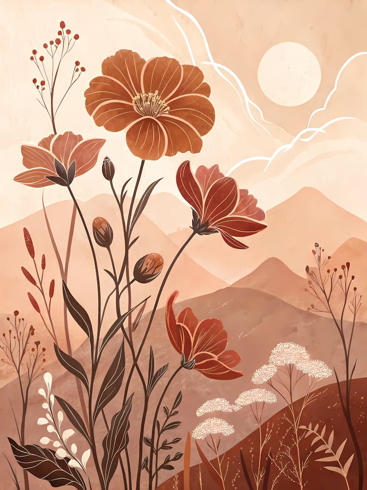 Oil Painting Style Simplified Flower Silhouettes
