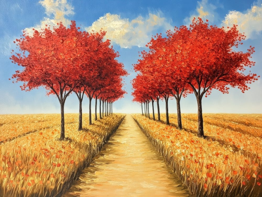 Rote Bäume auf einem Feld