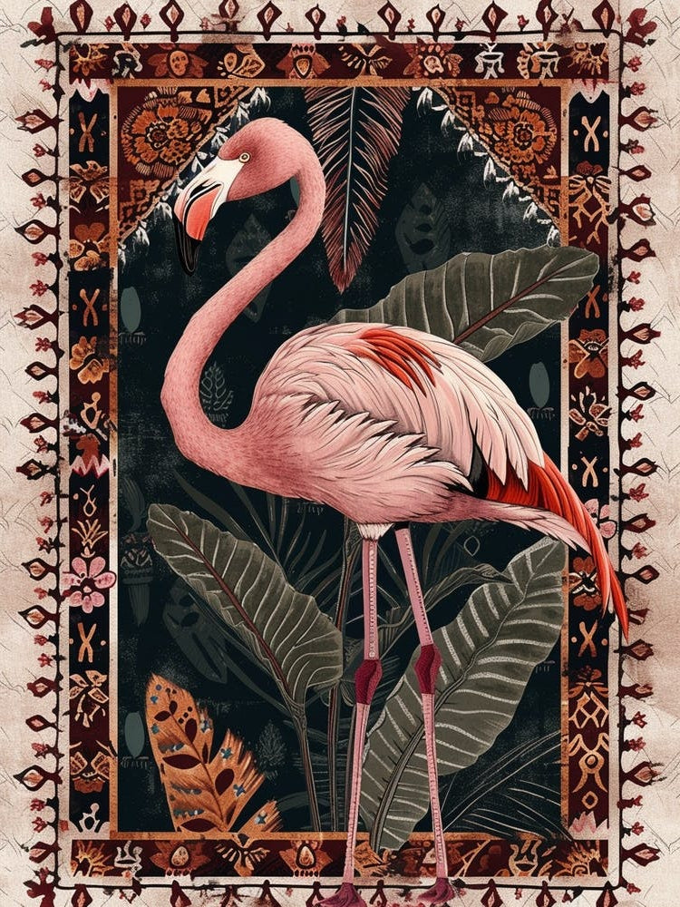Greater Flamingo And Alocasia Elephant Ear Boho Print 3