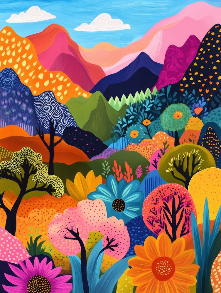 Colorful Landscape With Mountain and Flowers 2