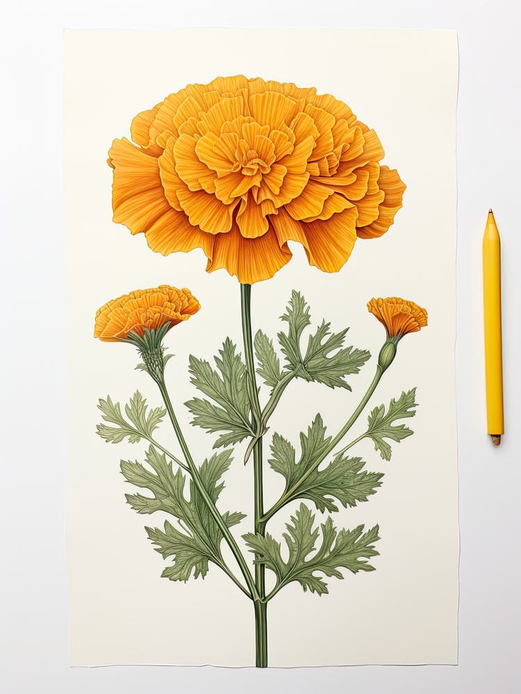 Marigolds Flower Vintage Botanical 3
