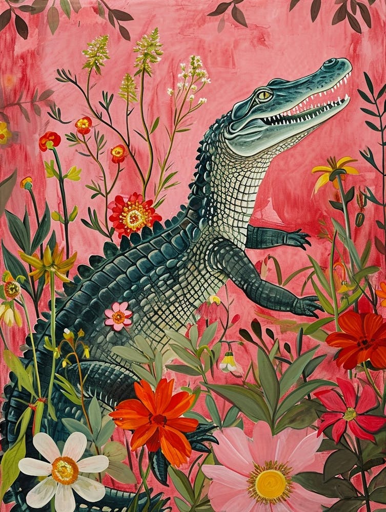 Floral Animal Painting Crocodile 1