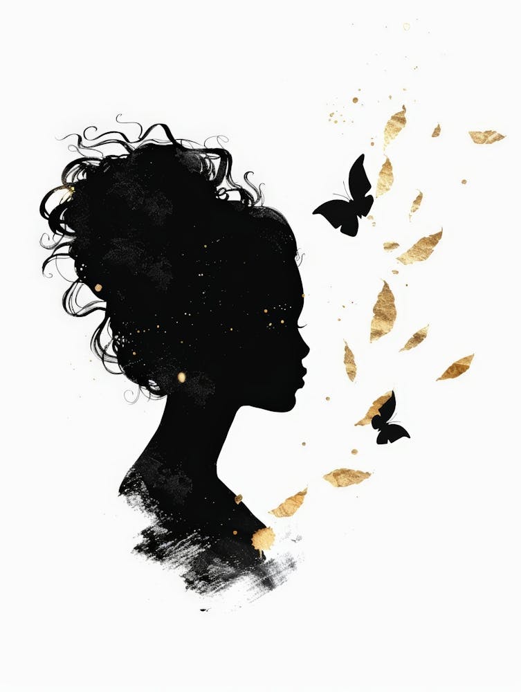 Silhouette Of A Woman With Butterflies