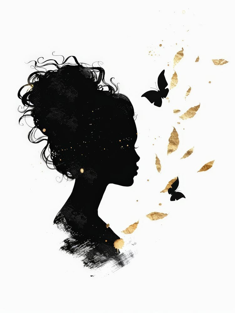 Silhouette Of A Woman With Butterflies