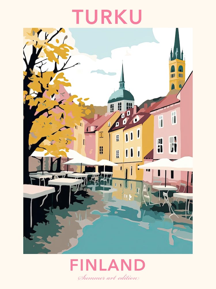 Turku, Finlande - Illustration aux Tons Pastels Plats 2 - Affiche