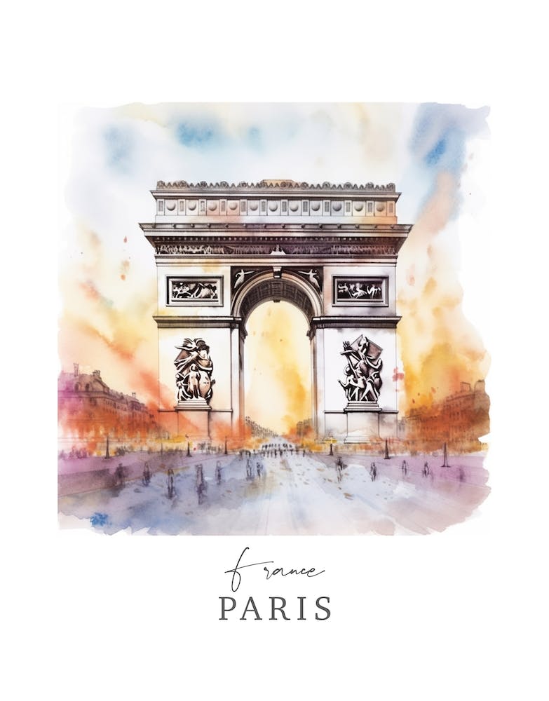 France, Paris Storybook 5 Travel Poster Watercolour