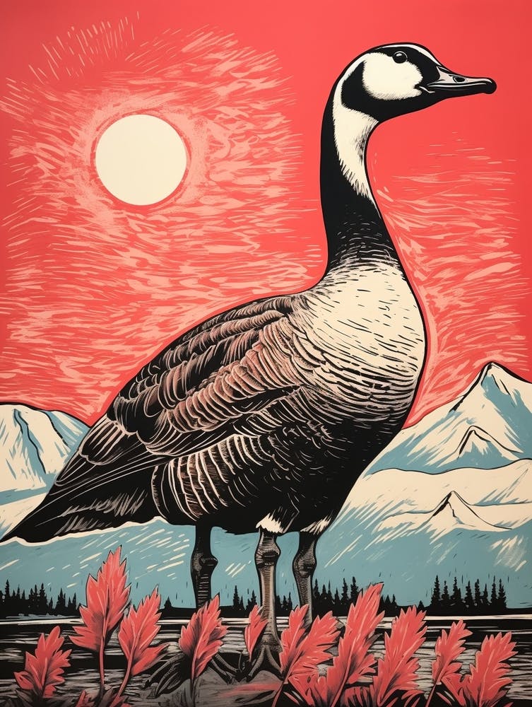 Vintage Bird Linocut Canada Goose 2