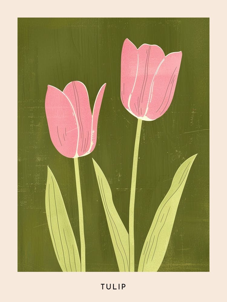 Pink & Green Tulip 3 Flower Poster