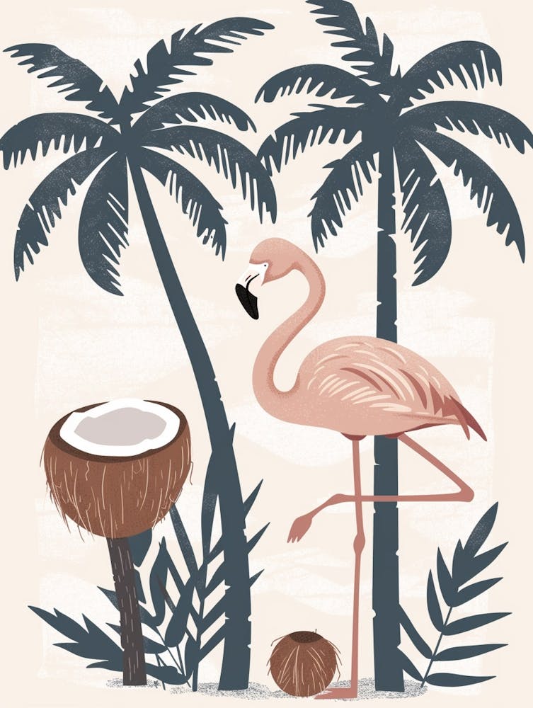 Jamess Flamingo And Coconut Trees Minimalist Illustration 1