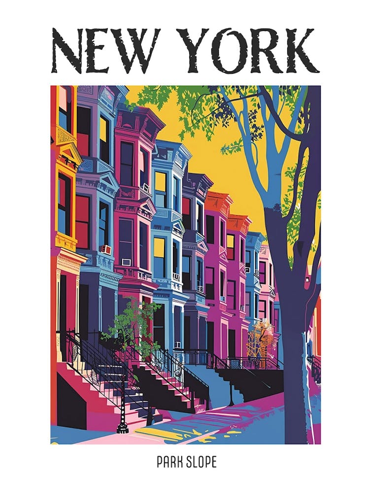 Park Slope New York Colourful Silkscreen Illustration 4 Poster