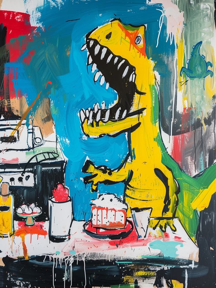 Wild Brushstroke Dinosaur Baking A Cake 2