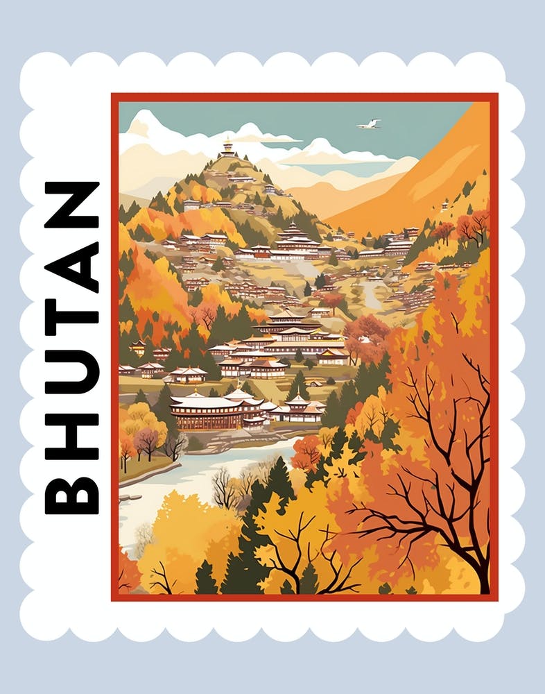 Bhutan 2 Travel Stamp Poster