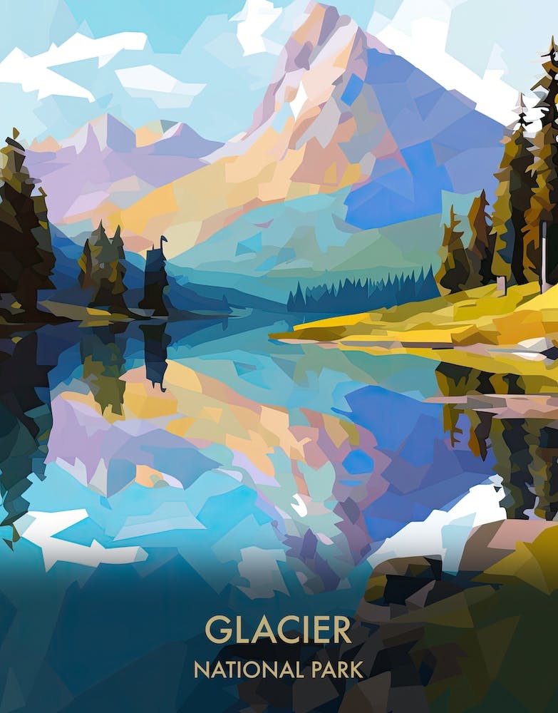 Glacier National Park Travel Poster Illustration Style 2