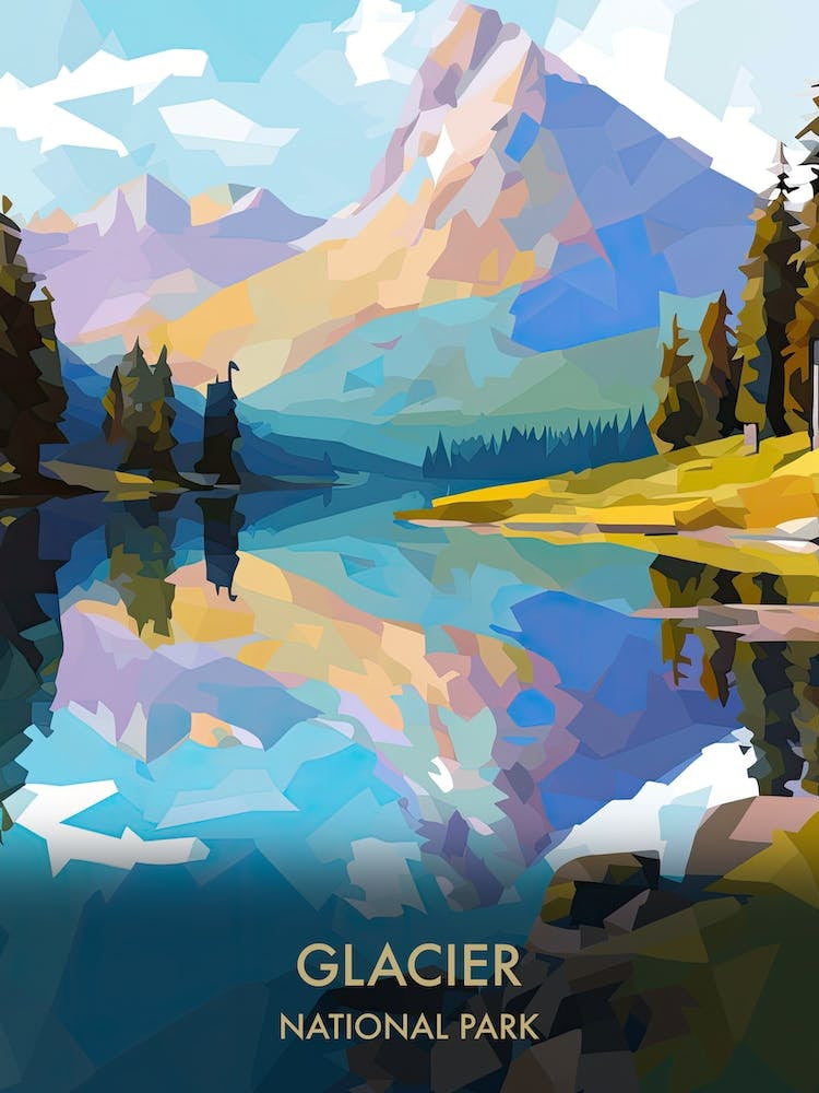 Glacier National Park Travel Poster Illustration Style 2