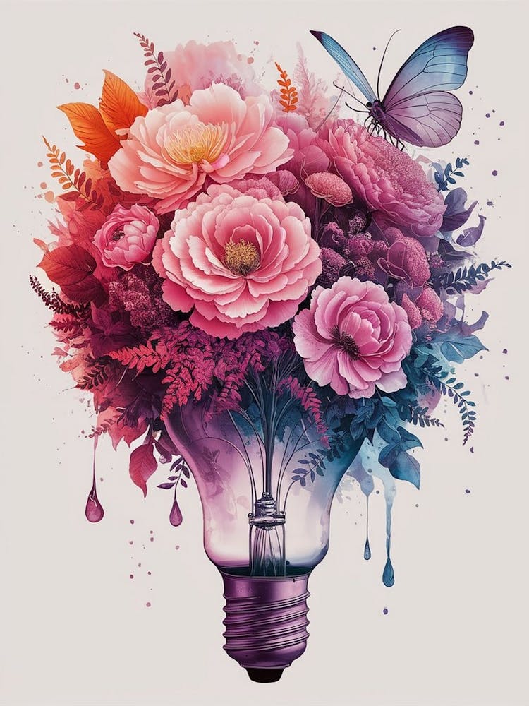 Glühbirne mit Blumen
