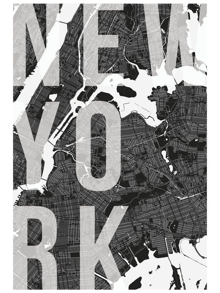 New York Mono Street Map Text Overlay