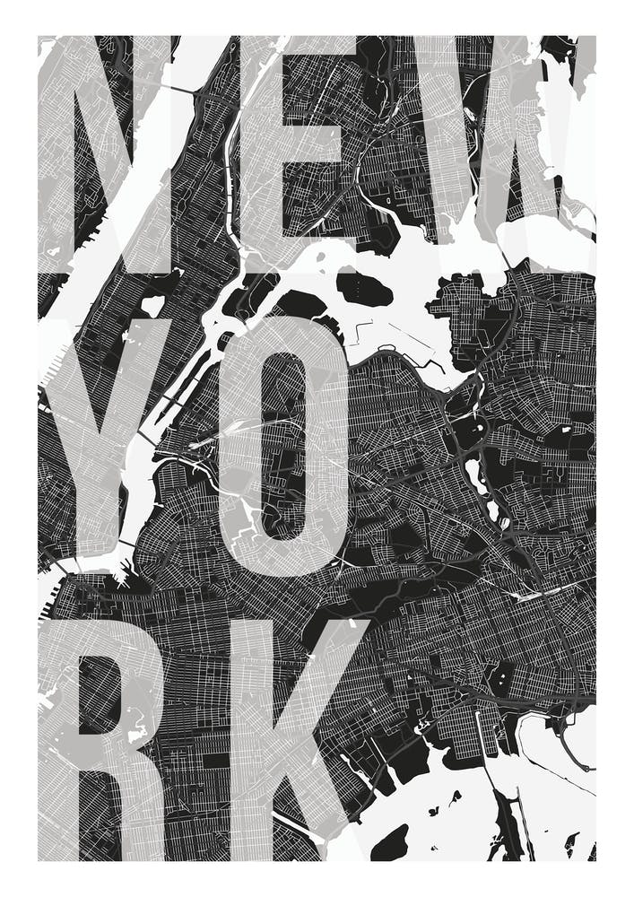 New York Mono Street Map Text Overlay