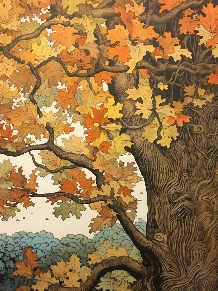 Sycamore Vintage Autumn Tree Print 