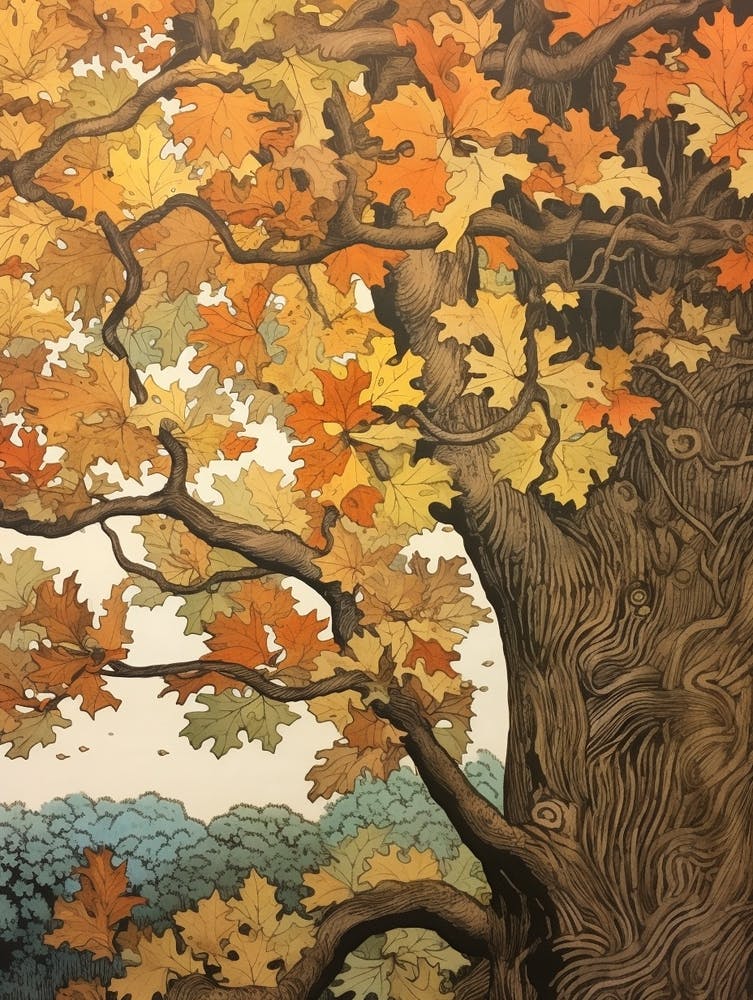 Sycamore Vintage Autumn Tree Print 