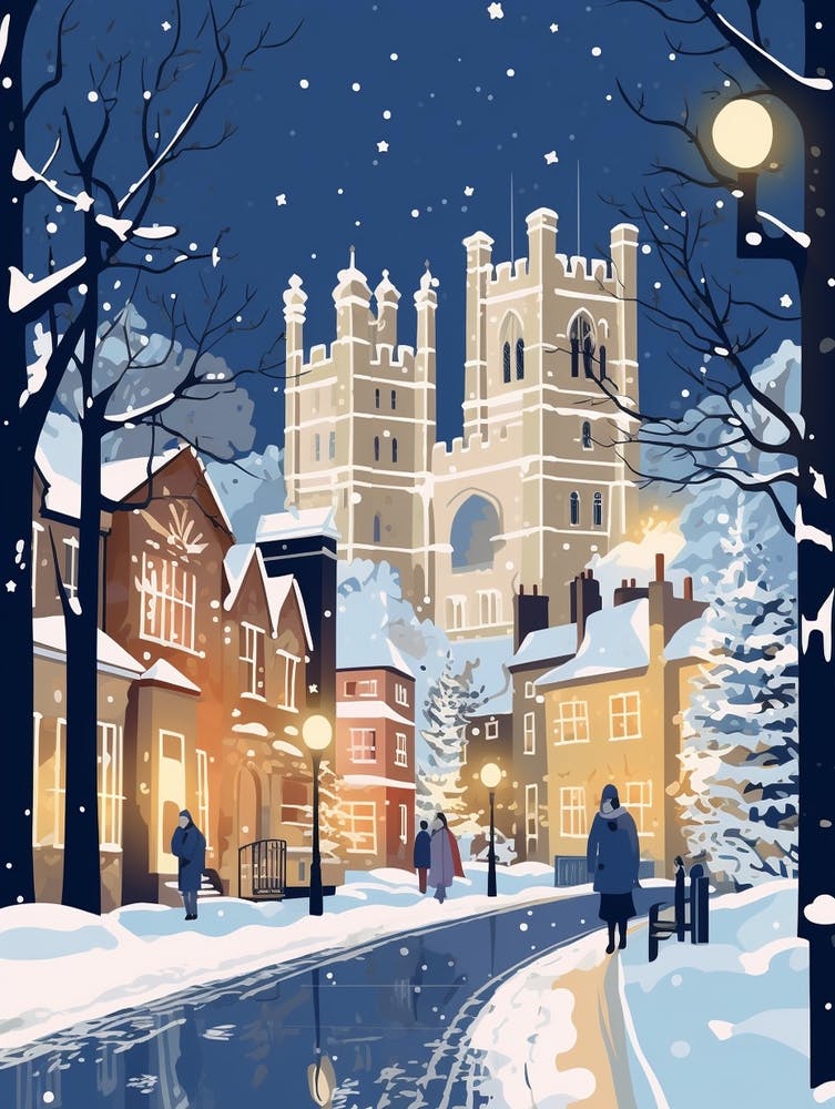 Winter Travel Night Illustration Windsor United Kingdom 4