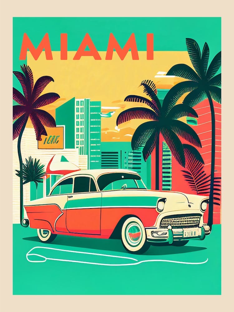 Miami Florida Retro Travel Poster