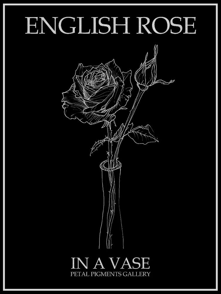 English Rose In A Vase Line Drawing 1 Poster Inverted