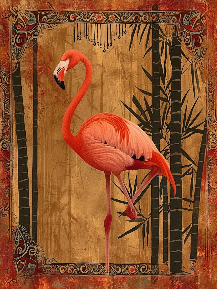 Grand Flamant Et Bambou Imprimé Boho 3
