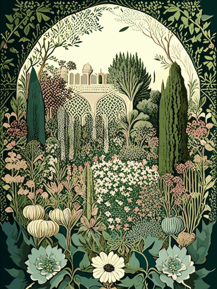Garden of Alhambra Spain Vintage Botanical
