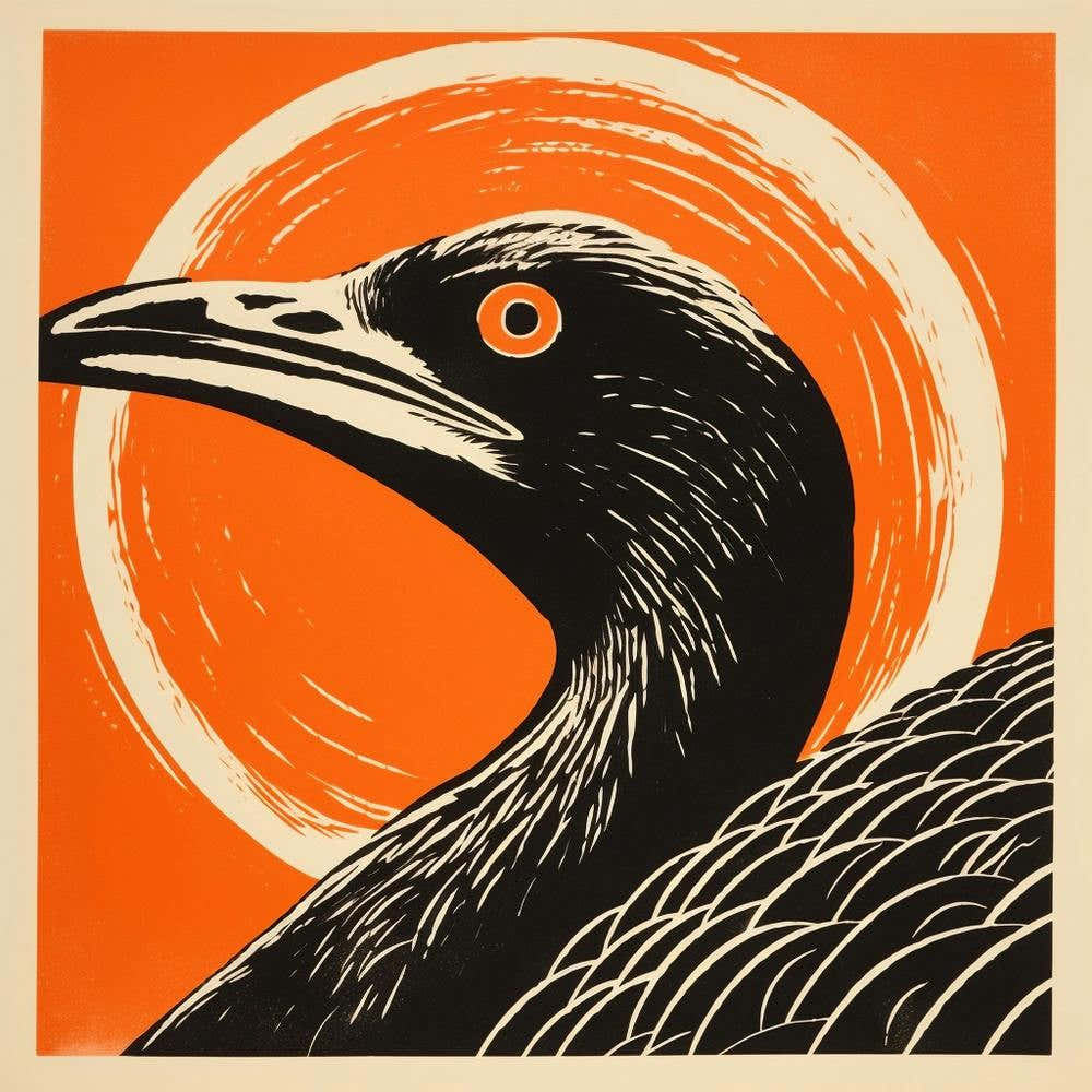 Retro Bird Lithograph Crane 1