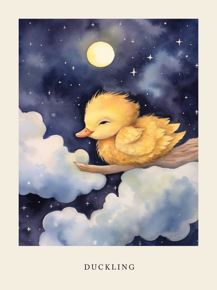 Baby Duckling 2 Sleeping In The Clouds Nursery Poster