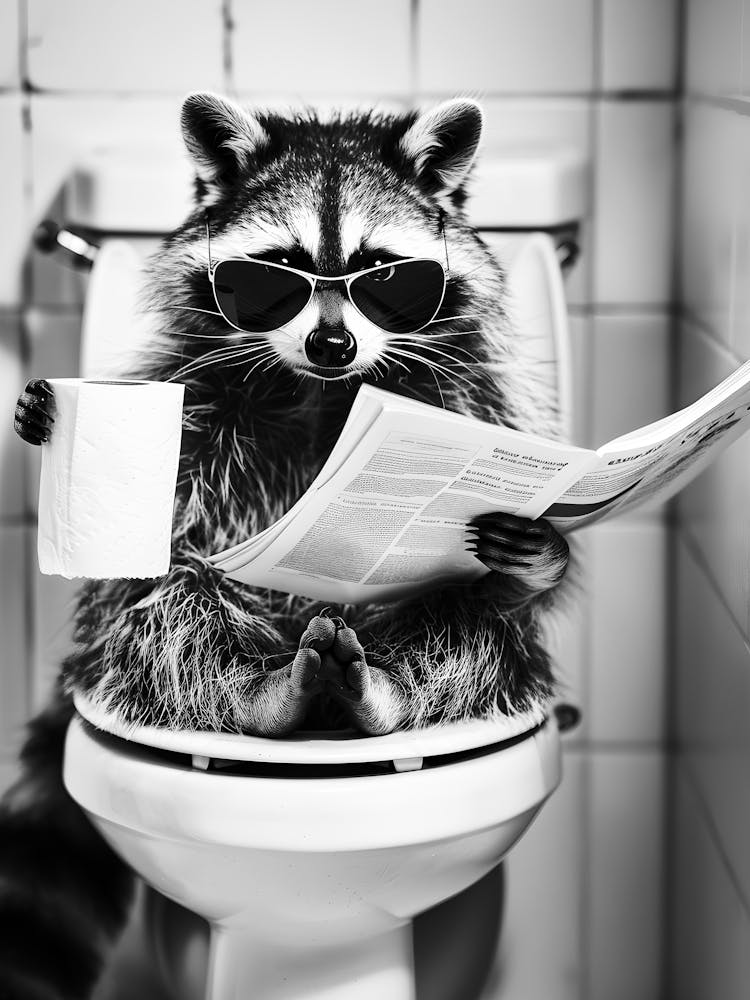 Raccoon Reading Newspaper
