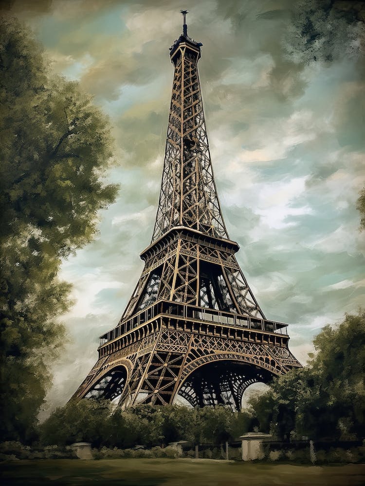 Eiffel Tower Paris France Oil Painting Style 14