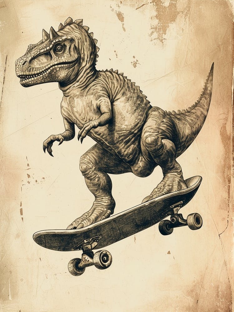 Vintage Pachycephalosaurus Dinosaur On A Skateboard 3