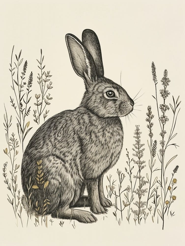 Illustration de Lapin Harlequin en Gravure sur Bois 5