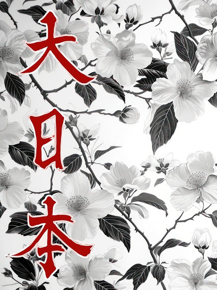 Hokusai Great Japan Poster Monochrome Flowers 7