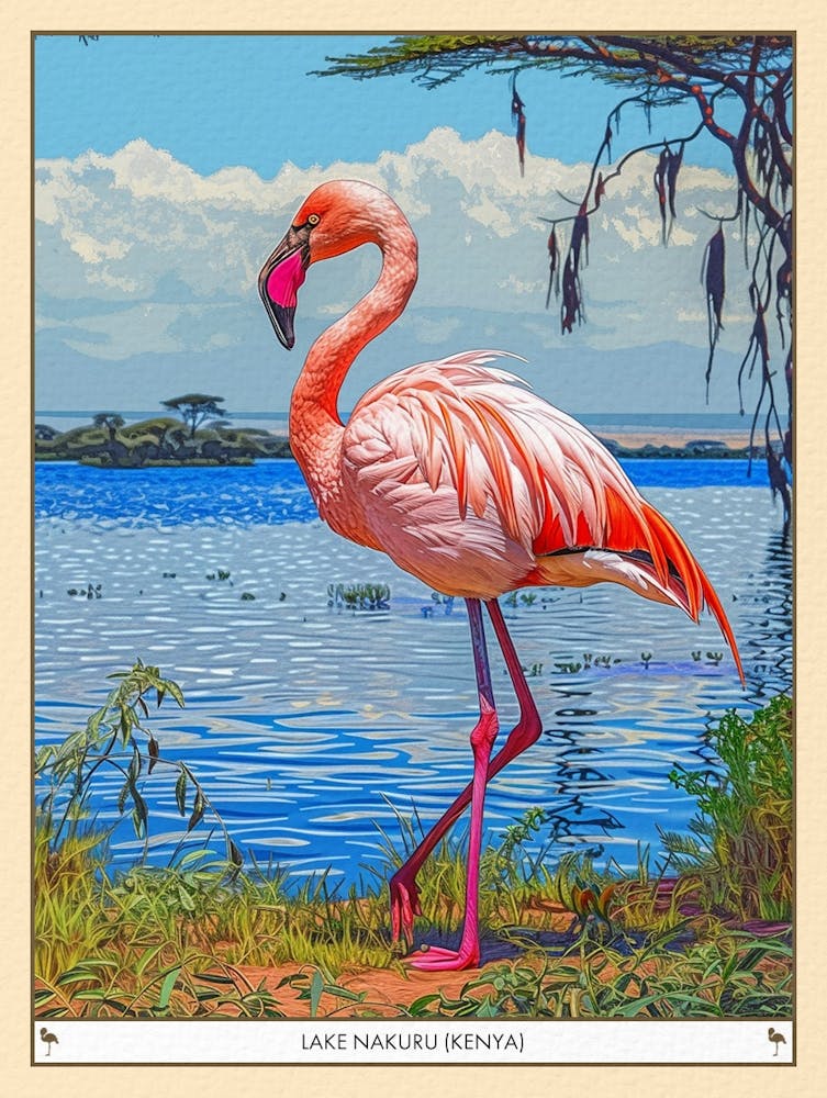 Greater Flamingo Lake Nakuru Nakuru Kenya Tropical Illustration 3 Poster