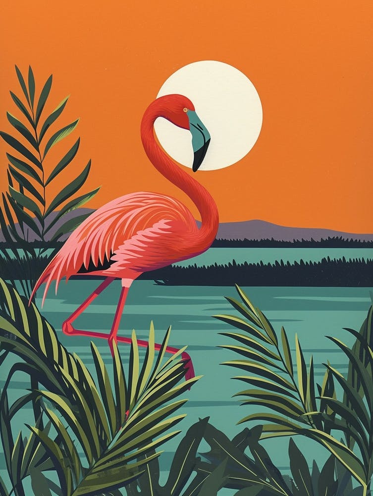 Greater Flamingo Lake Natron Tanzania Tropical Illustration 3