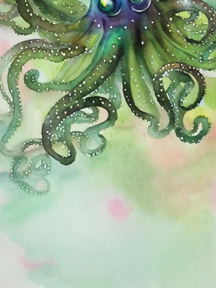 Bioluminescent Octopus II Storybook Watercolour