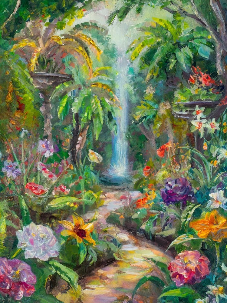 Hyper Realistic Garden Filled With Rare And Exotic Flowers
