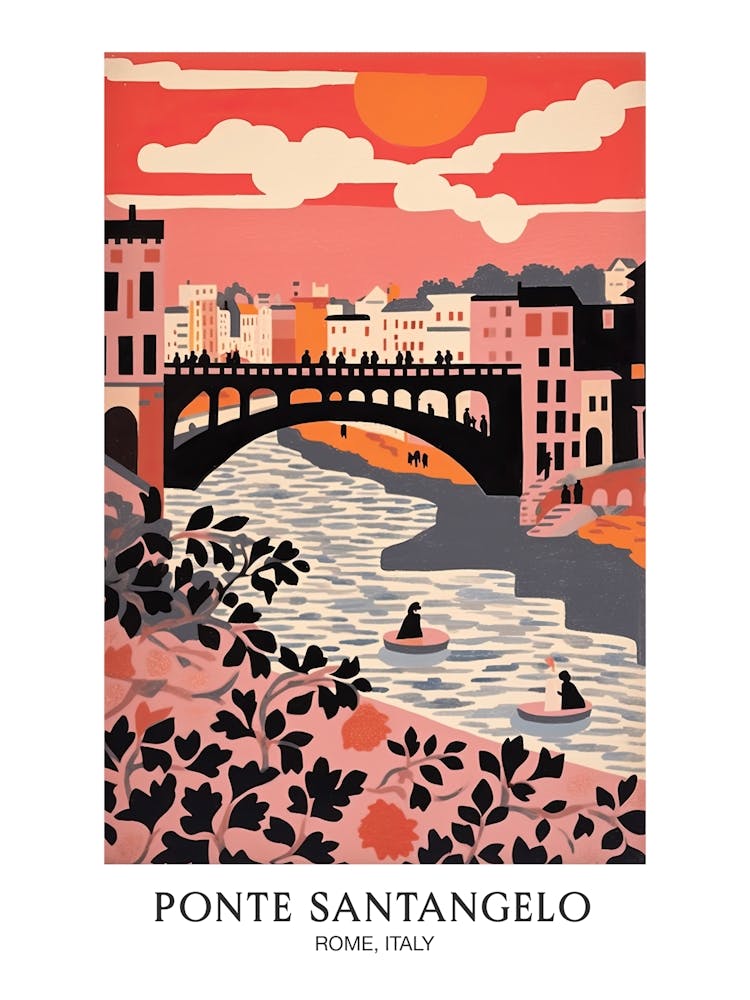 Ponte Sant Angelo, Rome Italy Colourful 4 Travel Poster