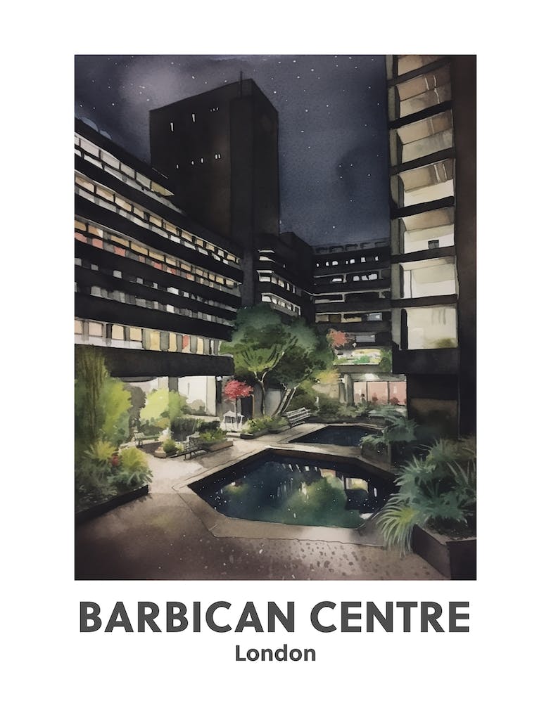 Barbican Centre, London 7 Watercolour Travel Poster