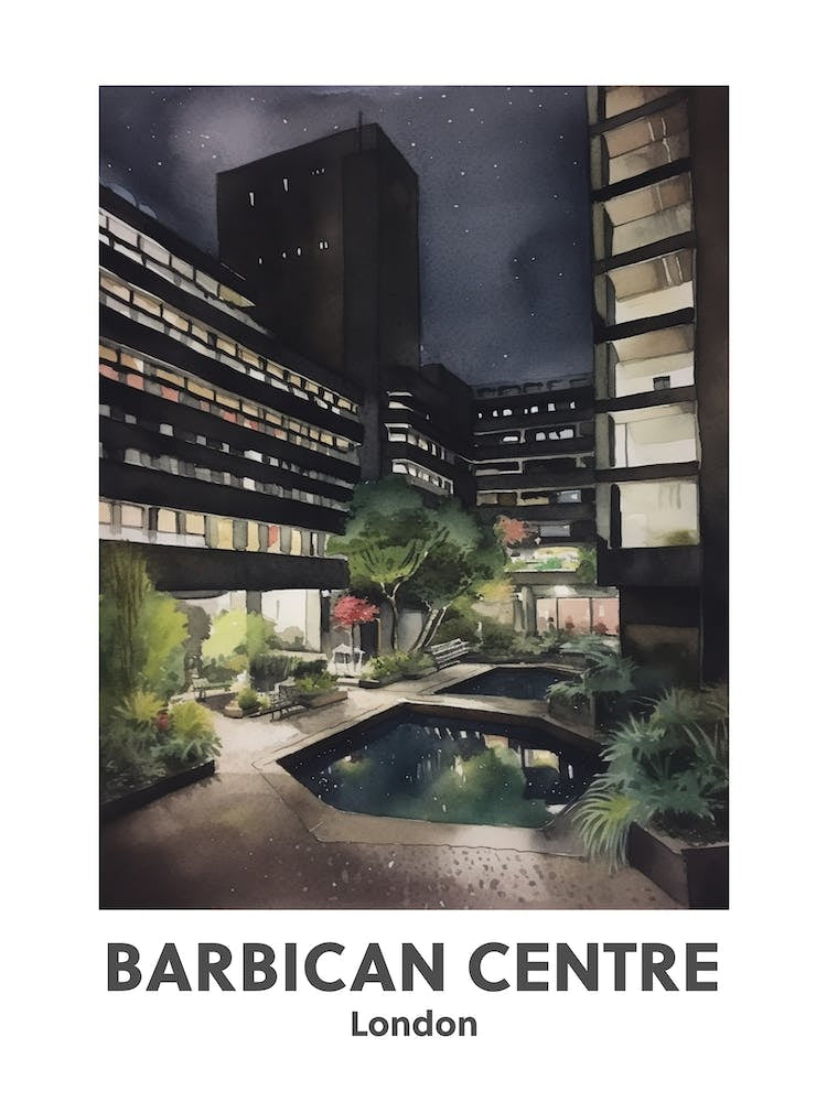Barbican Centre, London 7 Watercolour Travel Poster