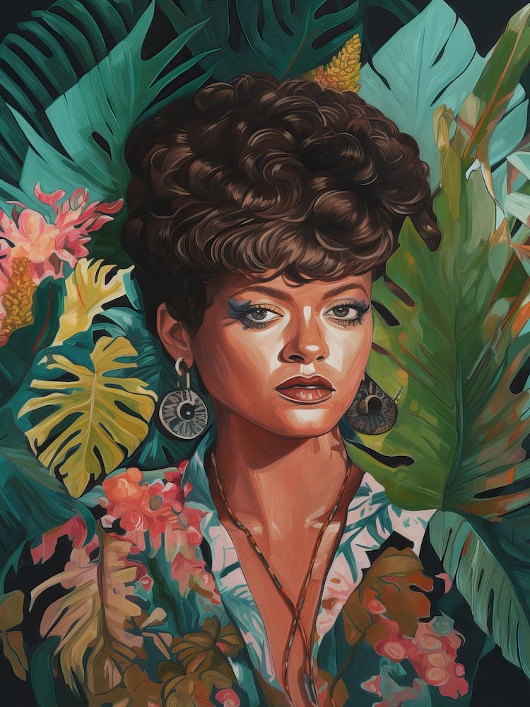 Floral Handpainted Portrait Of Rihanna  2