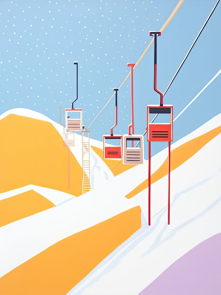 Les 3 Vallees   France, Ski Resort Pastel Colours Illustration 0