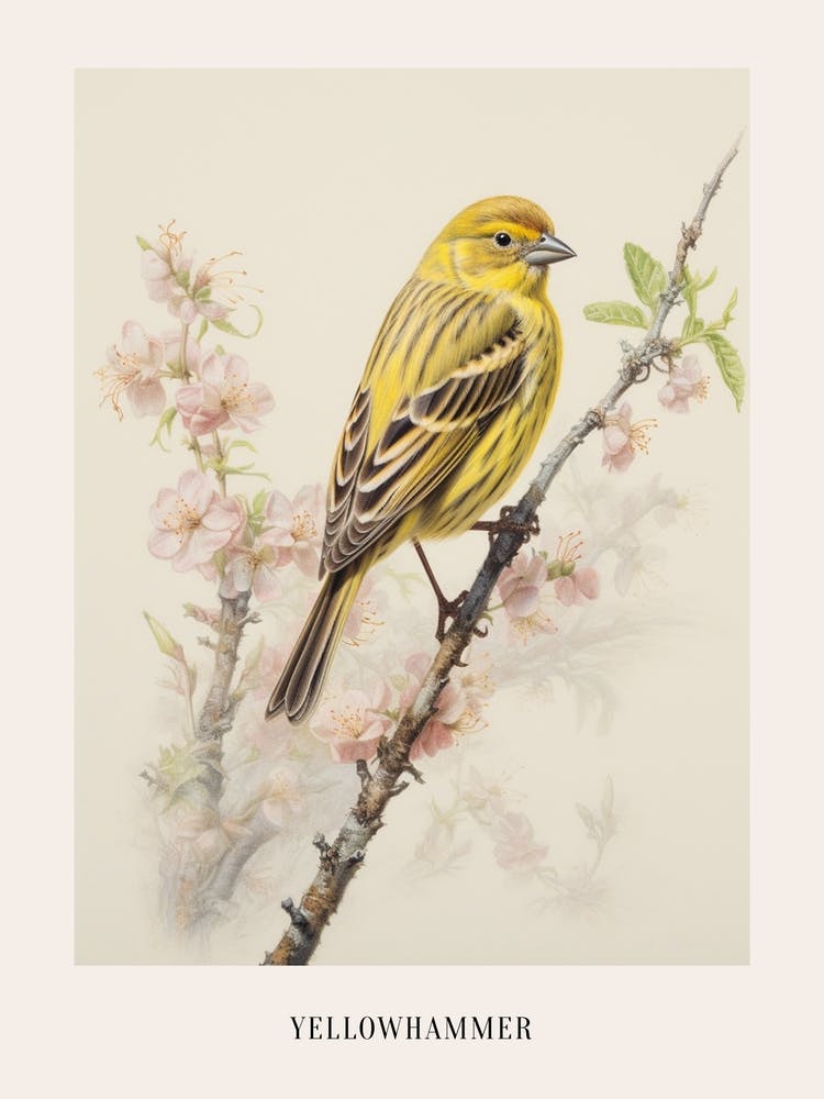 Vintage Bird Drawing Yellowhammer 2 Poster