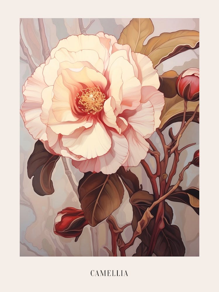 Floral Illustration Camellia Poster
