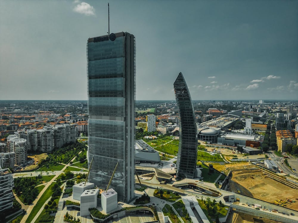 Top view of City Life Milan skyscrapers