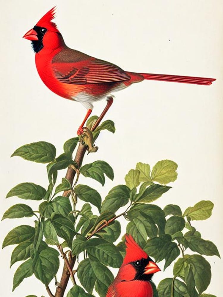 Northern Cardinal James Audubon Vintage Style Bird